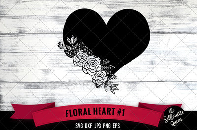 Floral Heart 1 Vector Silhouette File SVG Loveleen Kaur 