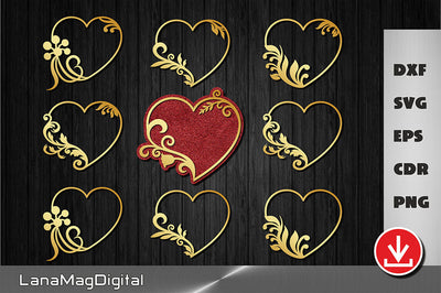 Floral heart frame svg Wedding cake topper svg Valentine day SVG LanaMagDigital 