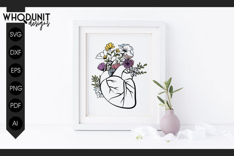 Floral Heart SVG | Anatomical Heart cut file| Human Heart SVG Whodunit Designs 