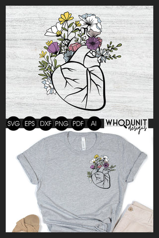 Floral Heart SVG | Anatomical Heart cut file| Human Heart SVG Whodunit Designs 