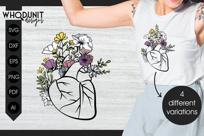 Floral Heart SVG | Anatomical Heart cut file| Human Heart SVG Whodunit Designs 