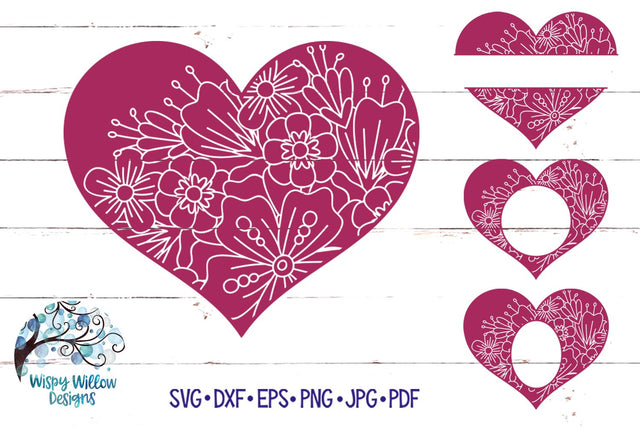 Floral Heart SVG Bundle SVG Wispy Willow Designs 