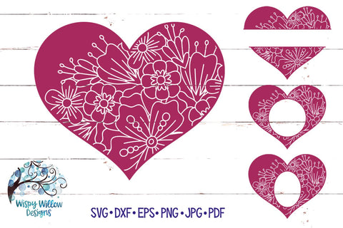 Floral Heart SVG Bundle SVG Wispy Willow Designs 