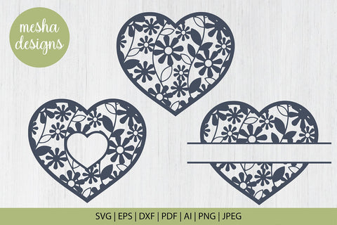 Floral heart svg cut file - Split Floral heart monogram svg SVG DIYCUTTINGFILES 