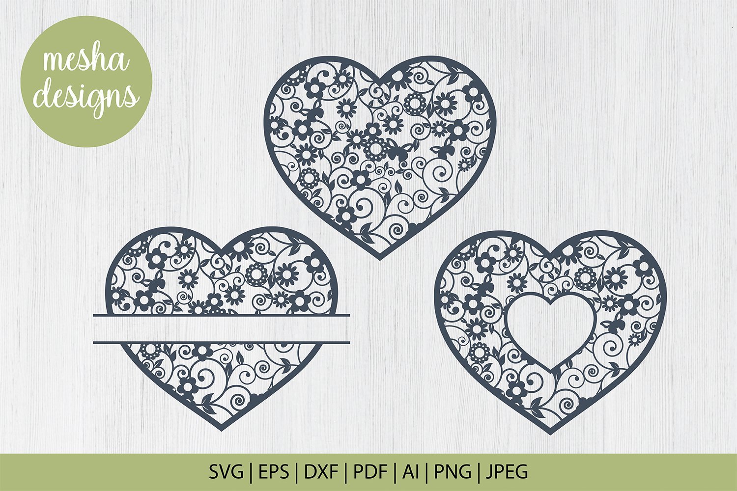 floral split monogram frame, decoration free svg file - SVG Heart