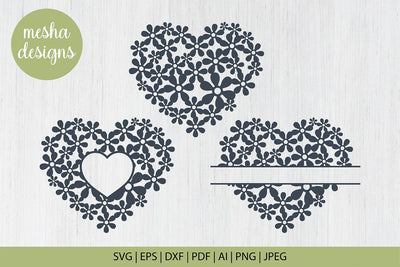 Floral heart svg cut file - Split Floral heart monogram svg SVG DIYCUTTINGFILES 