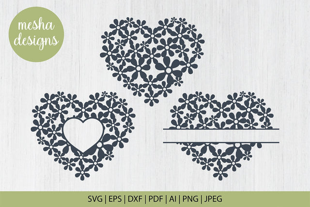 Floral heart svg cut file - Split Floral heart monogram svg SVG DIYCUTTINGFILES 