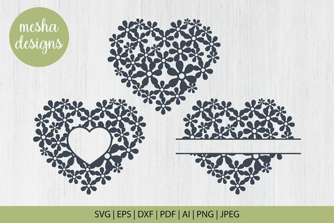 Floral heart svg cut file - Split Floral heart monogram svg SVG DIYCUTTINGFILES 