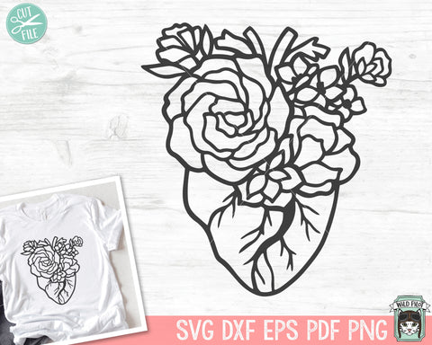 Floral Heart SVG file, Anatomical Heart SVG file, Valentines Day SVG file, Love svg cut file, Flower Heart cut file, Valentines cut file SVG Wild Pilot 