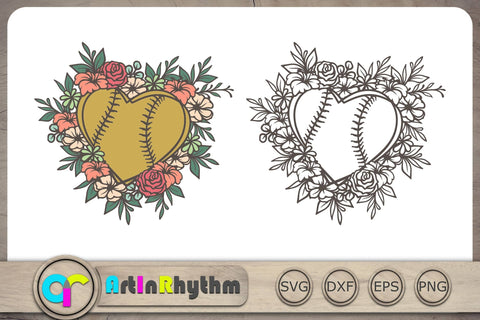 Floral Heart Svg, Softball Svg, Softball Shirt Design, Heart Svg, Sports Svg SVG Artinrhythm shop 