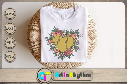 Floral Heart Svg, Softball Svg, Softball Shirt Design, Heart Svg, Sports Svg SVG Artinrhythm shop 