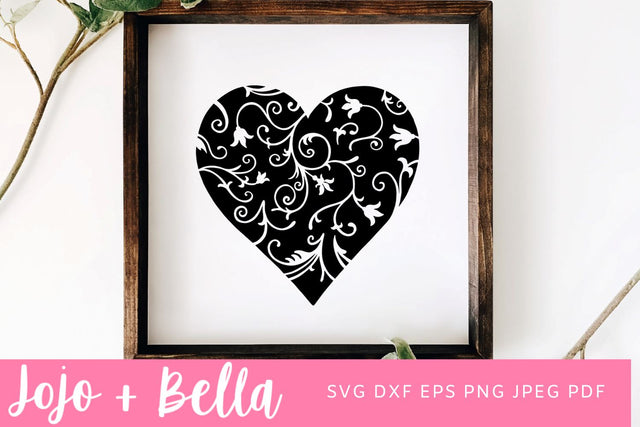 Floral Heart Svg, Swirly Heart SVG, Heart svg file, Valentines Svg, Wedding Svg, Heart Clipart, Hen Party Svg, Patterned Heart Svg file. SVG Jojo&Bella 