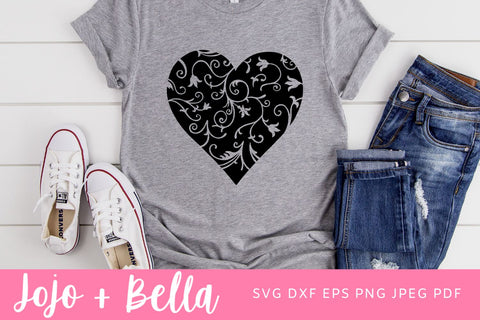 Floral Heart Svg, Swirly Heart SVG, Heart svg file, Valentines Svg, Wedding Svg, Heart Clipart, Hen Party Svg, Patterned Heart Svg file. SVG Jojo&Bella 