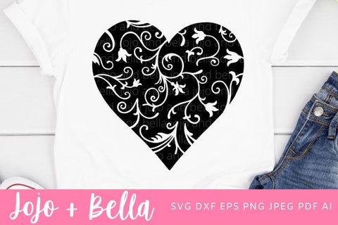 Floral Heart Svg, Swirly Heart SVG, Heart svg file, Valentines Svg, Wedding Svg, Heart Clipart, Hen Party Svg, Patterned Heart Svg file. SVG Jojo&Bella 