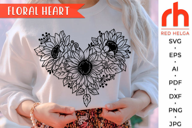 Floral Heart SVG - Valentine's Day DXF SVG RedHelgaArt 