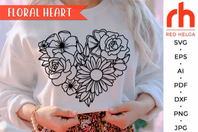 Floral Heart SVG - Valentine's Day DXF SVG RedHelgaArt 