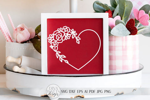 Floral Heart Wreath SVG | Valentine's Day Heart Wreath SVG | Farmhouse Sign | dxf and more! | Printable SVG Diva Watts Designs 