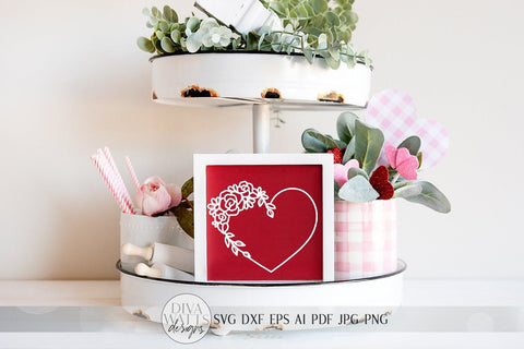 Floral Heart Wreath SVG | Valentine's Day Heart Wreath SVG | Farmhouse Sign | dxf and more! | Printable SVG Diva Watts Designs 