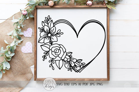 Floral Heart Wreath SVG | Valentine's Day Heart Wreath SVG | Farmhouse Sign | dxf and more! | Printable SVG Diva Watts Designs 