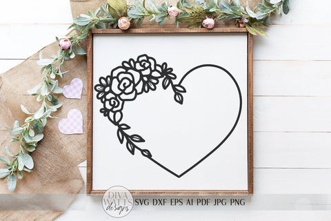 Floral Heart Wreath SVG | Valentine's Day Heart Wreath SVG | Farmhouse Sign | dxf and more! | Printable SVG Diva Watts Designs 