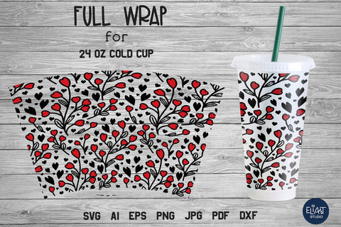 Floral Hearts SVG Cup Wrap, Layered by Color Full Wrap SVG. SVG Elinorka 