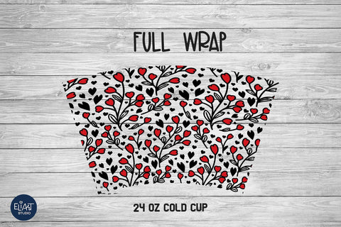 Floral Hearts SVG Cup Wrap, Layered by Color Full Wrap SVG. SVG Elinorka 