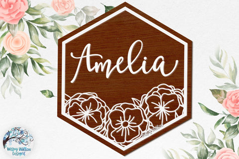 Floral Hexagon Sign for Glowforge or Laser Cutter SVG Wispy Willow Designs 