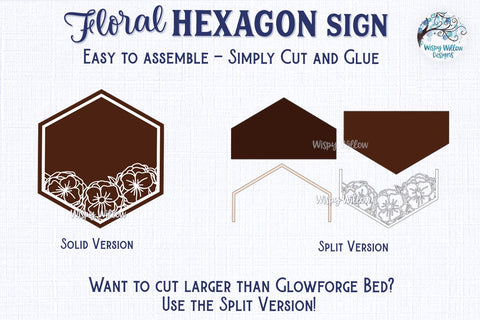 Floral Hexagon Sign for Glowforge or Laser Cutter SVG Wispy Willow Designs 