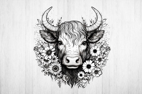 Floral Highland Cow Sublimation. Higland Floral Png Cow. Sublimation Samaha Design 