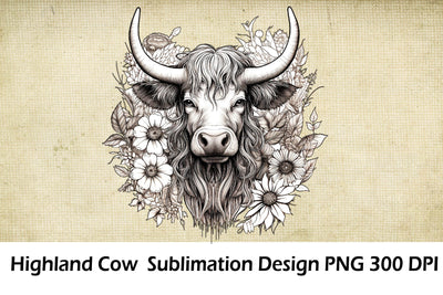 Floral Highland Cow Sublimation. Higland Floral Png Cow. Sublimation Samaha Design 