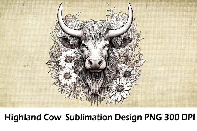Floral Highland Cow Sublimation. Higland Floral Png Cow. Sublimation Samaha Design 