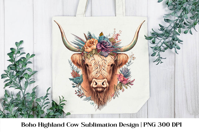 Floral Highland Cow Sublimation. Higland Floral Png Cow. Sublimation Samaha Design 