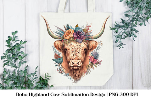Floral Highland Cow Sublimation. Higland Floral Png Cow. Sublimation Samaha Design 