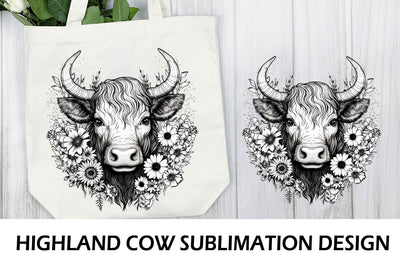 Floral Highland Cow Sublimation. Higland Floral Png Cow. Sublimation Samaha Design 