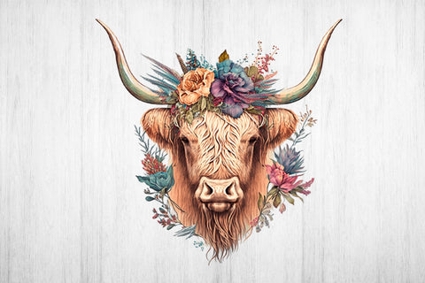 Floral Highland Cow Sublimation. Higland Floral Png Cow. Sublimation Samaha Design 