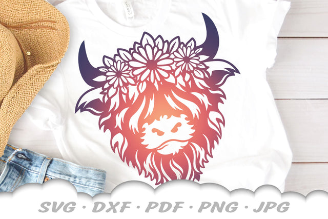 Floral Highland Cow SVG | Cow Head SVG | Cow With Flowers SVG SVG Cloud9Design 