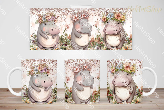 Floral Hippo Mug Png, 11Oz Mug Sublimation Sublimation _HelArtShop_ 