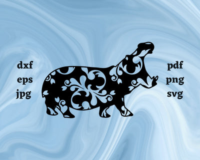 Floral Hippopotamus SVG Cut File SVG Northern Light SVG 