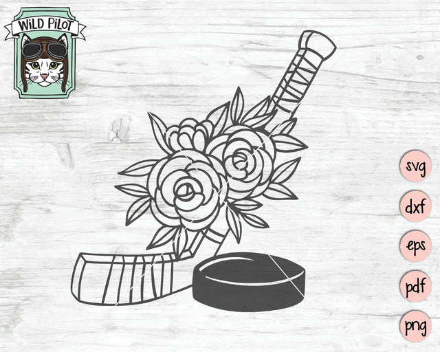 Floral Hockey Stick And Puck SVG Cut File SVG Wild Pilot 