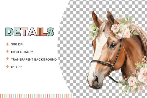 Floral Horse Clipart Bundle, 15 Transparent PNG Images Sublimation BijouBay 