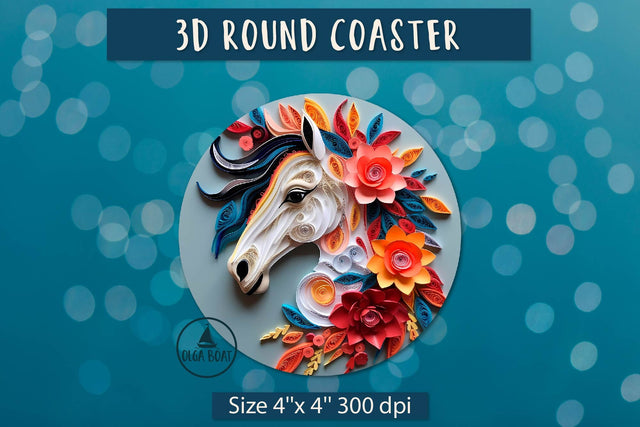 Floral horse head design, Round coaster Sublimation Olga Boat Design 