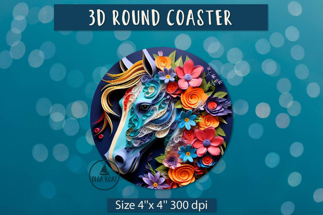 Floral horse sublimation Round coaster Sublimation Olga Boat Design 
