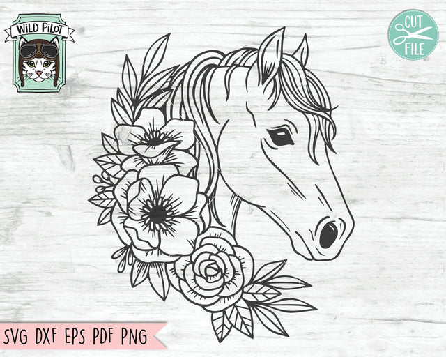 Floral Horse SVG File, Horse With Flowers SVG, Horse Cut File, Floral Horse SVG File, Animal Face SVG, Cute Horse Face SVG, Horse Lover SVG Cut File SVG Wild Pilot 