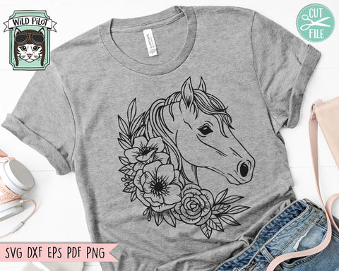 Floral Horse SVG File, Horse With Flowers SVG, Horse Cut File, Floral Horse SVG File, Animal Face SVG, Cute Horse Face SVG, Horse Lover SVG Cut File SVG Wild Pilot 