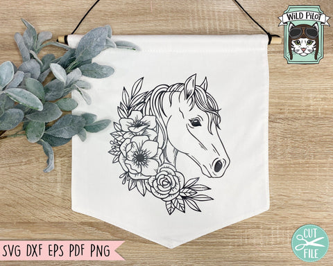 Floral Horse SVG File, Horse With Flowers SVG, Horse Cut File, Floral Horse SVG File, Animal Face SVG, Cute Horse Face SVG, Horse Lover SVG Cut File SVG Wild Pilot 