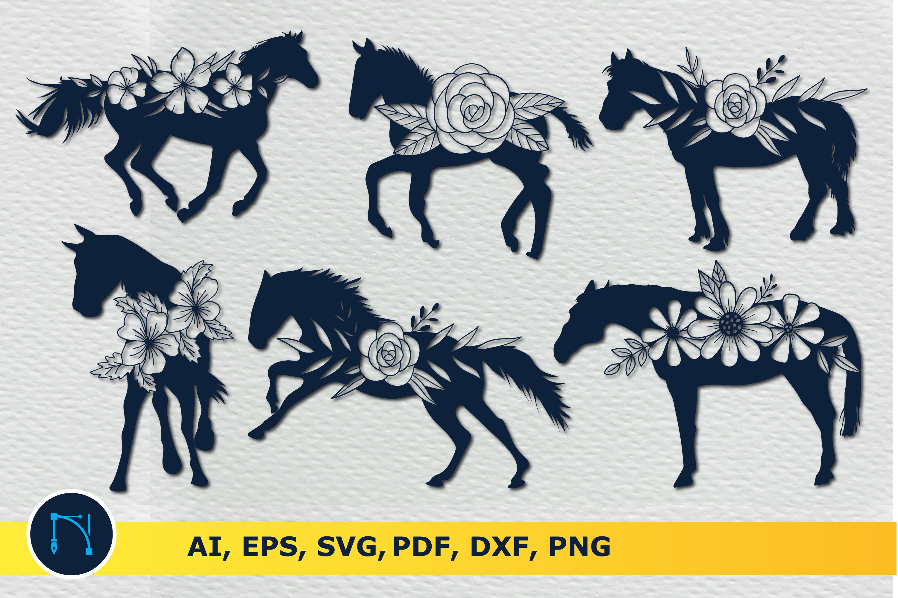 floral horses Silhouettes SVG bundle - So Fontsy