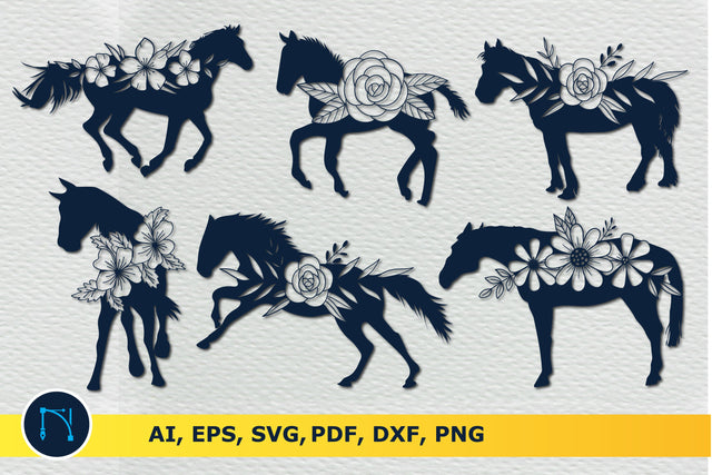 floral horses Silhouettes SVG bundle SVG MD JOYNAL ABDIN 