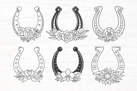 Floral Horseshoe Svg bundle, flower lucky monogram frame svg SVG Digital Rainbow Shop 