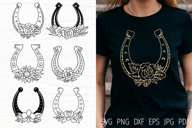 Floral Horseshoe Svg bundle, flower lucky monogram frame svg SVG Digital Rainbow Shop 