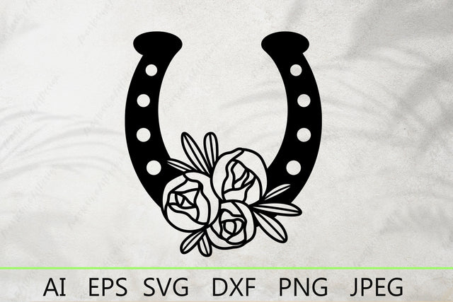 Floral horseshoe svg silhouette, Lucky symbol monogram svg SVG AnastasiyaArtDesign 